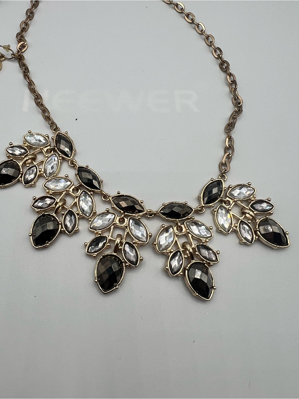 Statement Bib Necklace with Black and Clear Stones